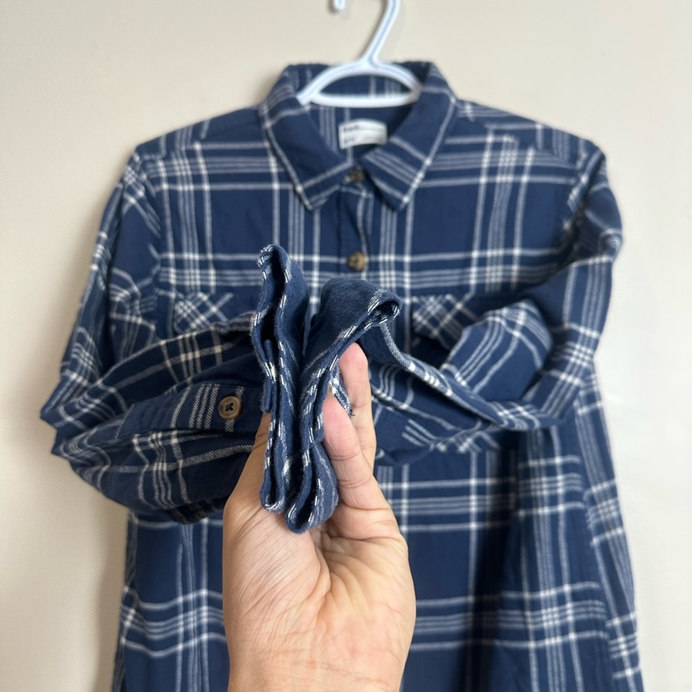 Frank & Oak Blue Plaid Button-Up Shirt Size M Organic Cotton Flannel Style - Picture 4 of 7